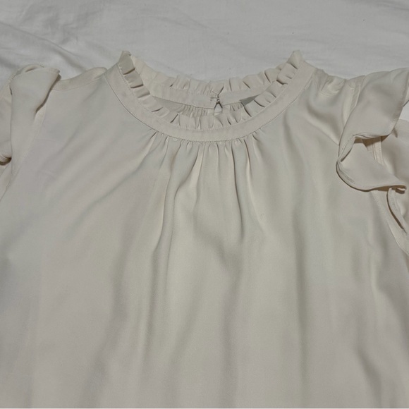 LOFT Tops - LOFT Cream Ruffle Neck Short Sleeve Blouse